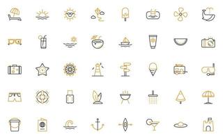 set of summer thin line icons vector