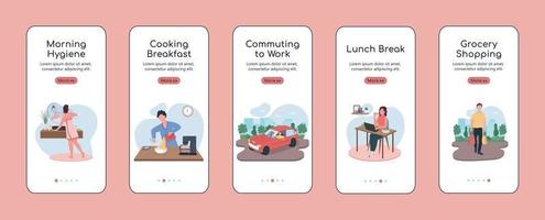 Daily routine onboarding mobile app screen flat vector template