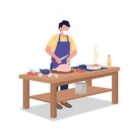 Male cook in face mask flat color vector faceless character
