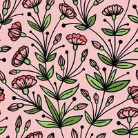 SEAMLESS PINK PATTERN WITH WEAVING PINK FLOWERS vector