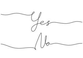 Handwritten yes no word one line. Hand drawn lettering. calligraphy. One line drawing of phrase. Continuous black line drawing yes no word. Minimalist word concept. vector