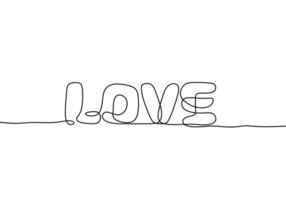 Love handwritten by one line. Outline black text on white background. Calligraphy style single line lettering. vector