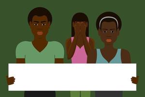 AFRICAN AMERICANS HOLD AN EMPTY BANNER TEMPLATE FOR INSCRIPTIONS vector
