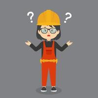 Trabajador de la construcción confundido con signo de interrogación vector