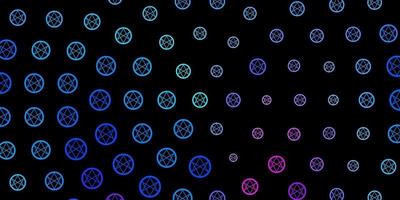 Dark Blue, Red vector background with occult symbols.