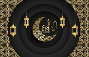 eid mubarak, fondo de ramadán mubarak. diseño con luna, linterna de oro sobre fondo negro. vector. vector