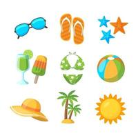 colección de iconos de playa en diseño plano vector