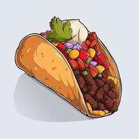 Dibujado a mano de delicioso taco mexicano con sombras de colores y luz aislado sobre fondo blanco. vector