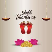 Happy dhanteras celebration vector illustration of Goddess laxami footprint on white background