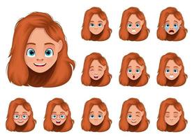 Ilustración de diseño de vector de expresiones de cara de niña aislada sobre fondo blanco