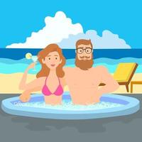 Couple enjoying jacuzzi at the beach vector