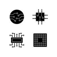 Microcircuits black glyph icons set on white space vector