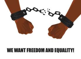 HANDS IN SHACKLES ON A WHITE BACKGROUND AND THE INSCRIPTION AGAINST RACISM vector