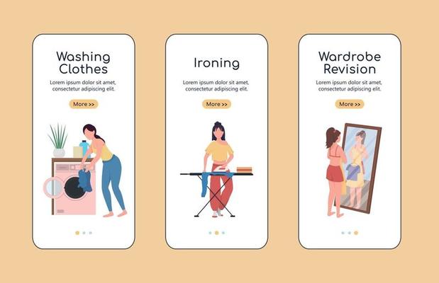 Clothes revision onboarding mobile app screen flat vector template