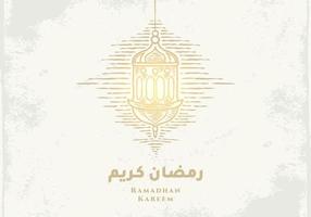 Ramadan Kareem greeting card with golden lantern sketch vector