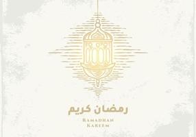 Ramadan Kareem greeting card with golden lantern sketch vector