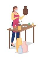 Woman painting clay vase flat color vector faceless character