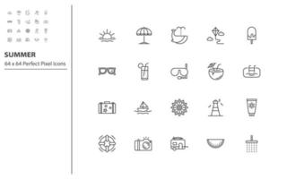 set of summer thin line icons