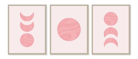 Impresión de arte minimalista moderno de mediados de siglo con forma natural orgánica. Fondo estético contemporáneo abstracto con fases lunares geométricas. decoración de pared boho. vector