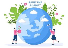 Save Our Planet Earth Illustration To Green Environment With Eco Friendly Concept and Protection From Natural Damage vector