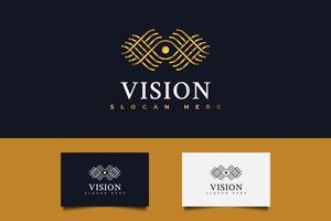 logotipo de la visión del ojo dorado. logotipo de un ojo en concepto lineal vector