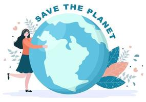 Save Our Planet Earth Illustration To Green Environment With Eco Friendly Concept and Protection From Natural Damage vector