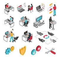 Programmers Work Isometric Icons Set Vector Illustration