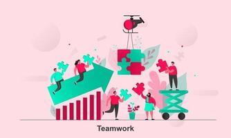 Teamwork web concept design in flat style vector illustration