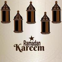 Ramadan kareem islamic festival with pattern background and flat lantern vector