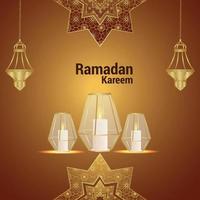 Islamic festival invitation greeting card with crystal lantern on pattern background vector