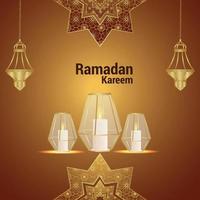 Islamic festival invitation greeting card with crystal lantern on pattern background vector