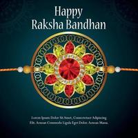 Tarjeta de invitación feliz raksha bandhan con rakhi de cristal dorado con fondo vector