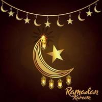 Ramadan kareem invitation greeting card with golden arabic pattern background vector