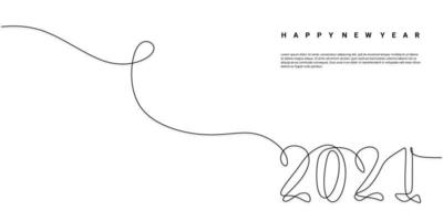 2021 happy new years single continuous outline hand drawing signature with quote words isolated on white background. vector