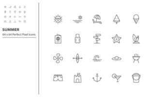 set of summer thin line icons