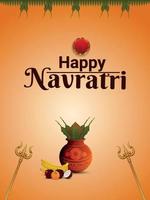 Happy navratri indian festival with creative kalash and trishul vector