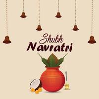 tarjeta de felicitación de celebración de shubh navratri con kalash vectorial y kalash vectorial vector