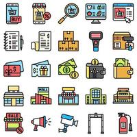 Supermarket and Shopping mall related icon set 8, fiiled style vector