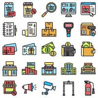 Supermarket and Shopping mall related icon set 8, fiiled style vector