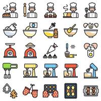 Bakery and baking related filled icon set vector