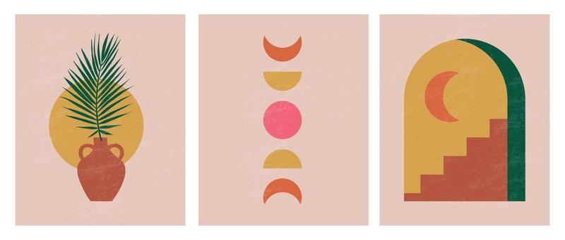 Modern minimalist abstract aesthetic illustrations. Bohemian style wall decor. Collection of contemporary artistic posters