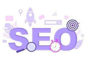 Ilustración de vector de optimización seo para motor de búsqueda, desarrollo de aplicaciones, páginas web y marcadores. página de destino o plantilla de banner