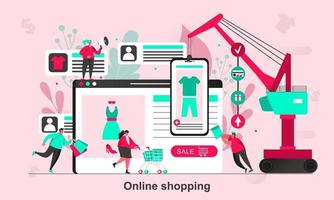 Diseño de concepto web de compras en línea en la ilustración de vector de estilo plano