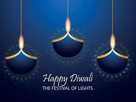 Happy diwali festival of india with paper diya on blue background vector