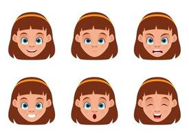 Little girl face expressions vector design illustration isolated on white background