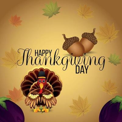 Happy thanksgiving greeting card with vector illustration of turkey bird