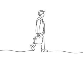 Continuous one line drawing of businessman going to work vector