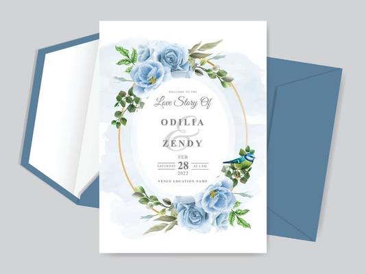 wedding card set blue floral and bird