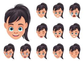 Little girl face expressions vector design illustration isolated on white background