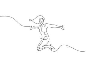 Continuous one line drawing of happy jumping girl vector